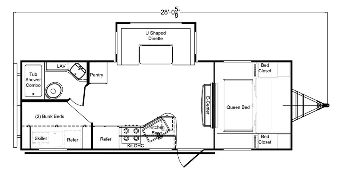 The Breeze (2023 Riverside Retro 240BH) floor plan diagram